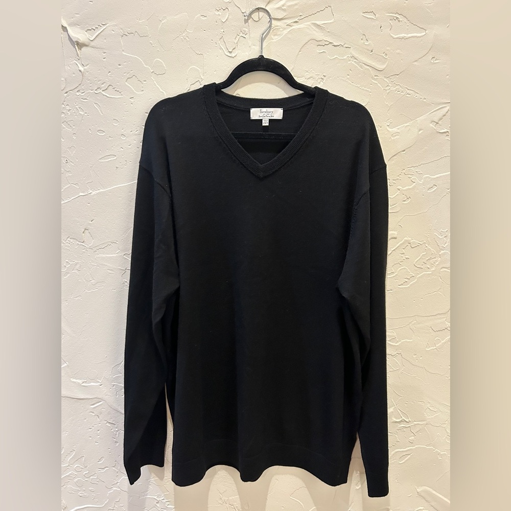 Turnbury 100% Extra Fine Merino Wool Mens V Neck Black Sweater Size 2X Tall